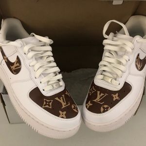 Custom Painted Nike Air Force 1 Men’s 7.5 White Brown EUC